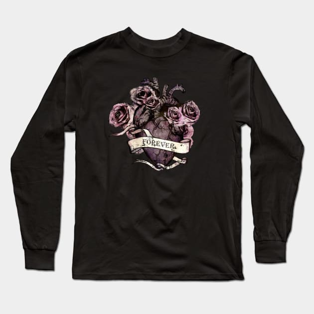 Dark pink roses and Human Anatomy vintage watercolor Long Sleeve T-Shirt by Collagedream